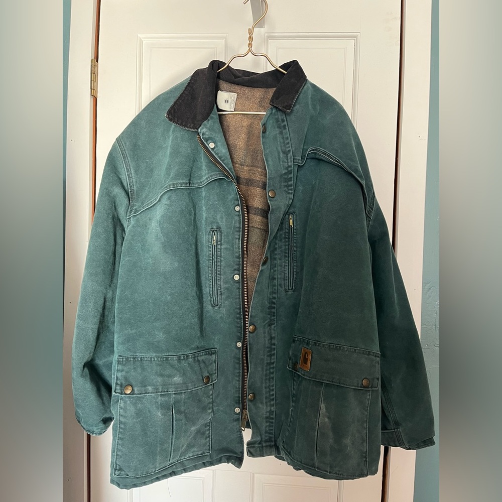 Vintage 1999 Carhartt - Hunter Green Canvas Blanket Lined Coat Jacket - mens 3XL